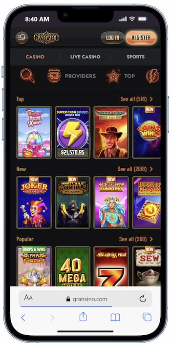 Gransino Mobile Casino auf iPhone und Android